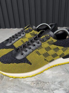 Louis Vuitton Run Away Damier Sneakers Black Yellow Mesh 8 LV or 9 US or 42 EUR